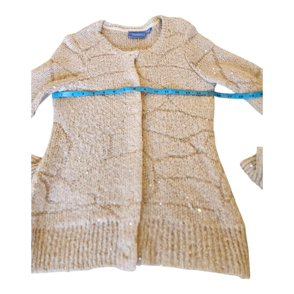 Simply Vera Vera Wang Small Beige Long Sleeve Sequin Knit Button Up Sweater - Picture 7 of 9